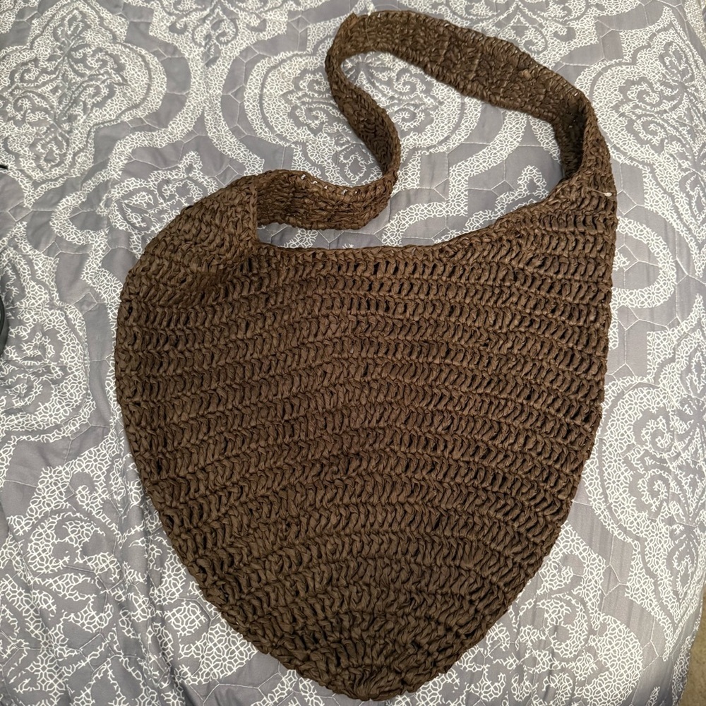 J Jill Boho Raffia Woven Shoulder Bucket Bag 2025 Color BROWN NWT $69. Gift - Picture 3 of 11